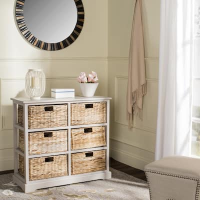 Safavieh Keenan Vintage Grey 6-Drawer Wicker Basket Storage Chest - 32.1" x 13.4" x 29.5"