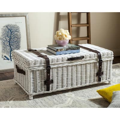 SAFAVIEH Navarro White Natural Rattan Storage Trunk - 45.7" x 23.6" x 18.2"