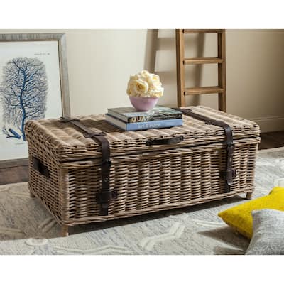 SAFAVIEH Navarro Grey Natural Rattan Storage Trunk - 45.7" x 23.6" x 18.2"