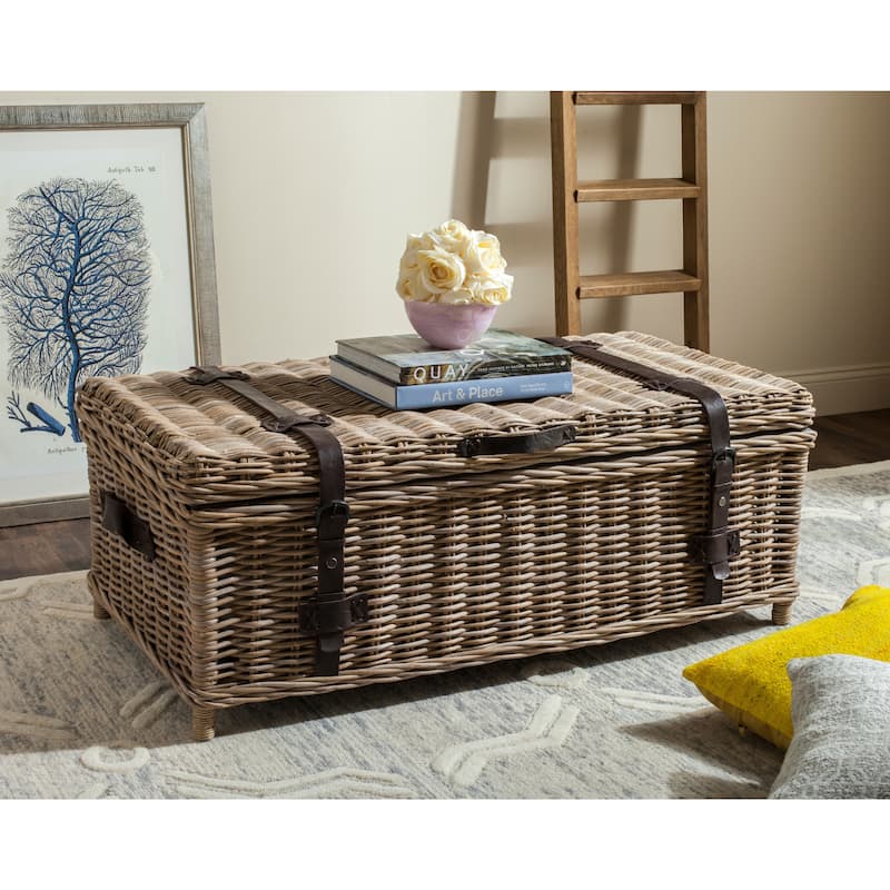 SAFAVIEH Navarro Grey Natural Rattan Storage Trunk - 45.7" x 23.6" x 18.2"