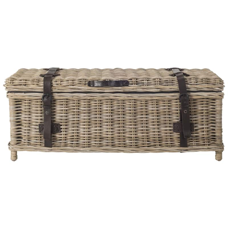 SAFAVIEH Navarro Grey Natural Rattan Storage Trunk - 45.7" x 23.6" x 18.2"