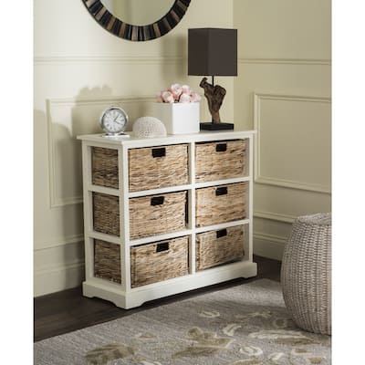 SAFAVIEH Keenan Distressed White 6-Drawer Wicker Basket Storage Chest - 32.1" x 13.4" x 29.5"