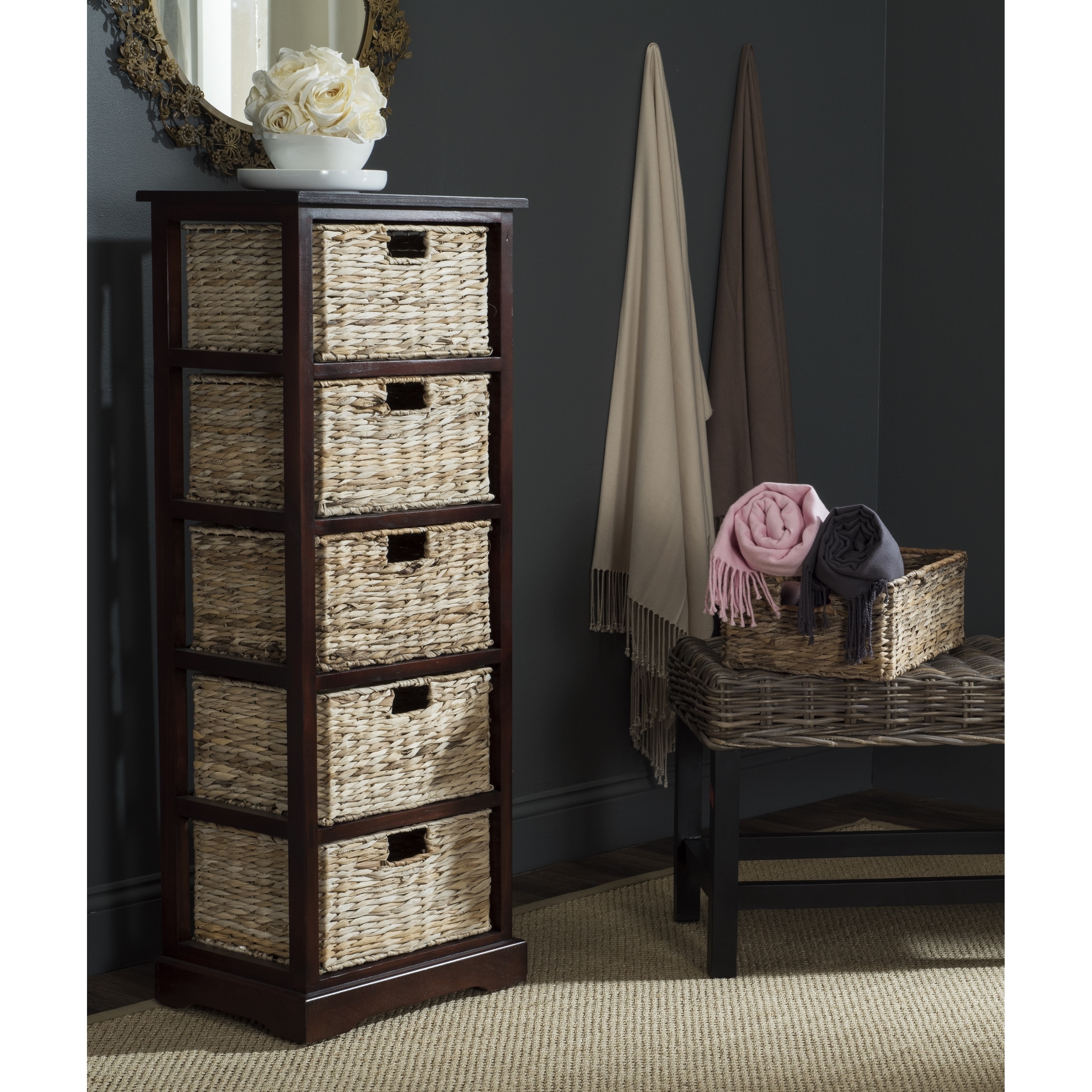 Safavieh Vedette Cherry 5Drawer Wicker Basket Storage Chest Cherry 17.