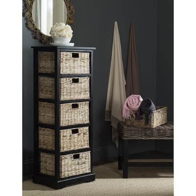 SAFAVIEH Vedette Distressed Black 5-drawer Wicker Basket Storage Tower - 17.3" x 13.4" x 46.1"