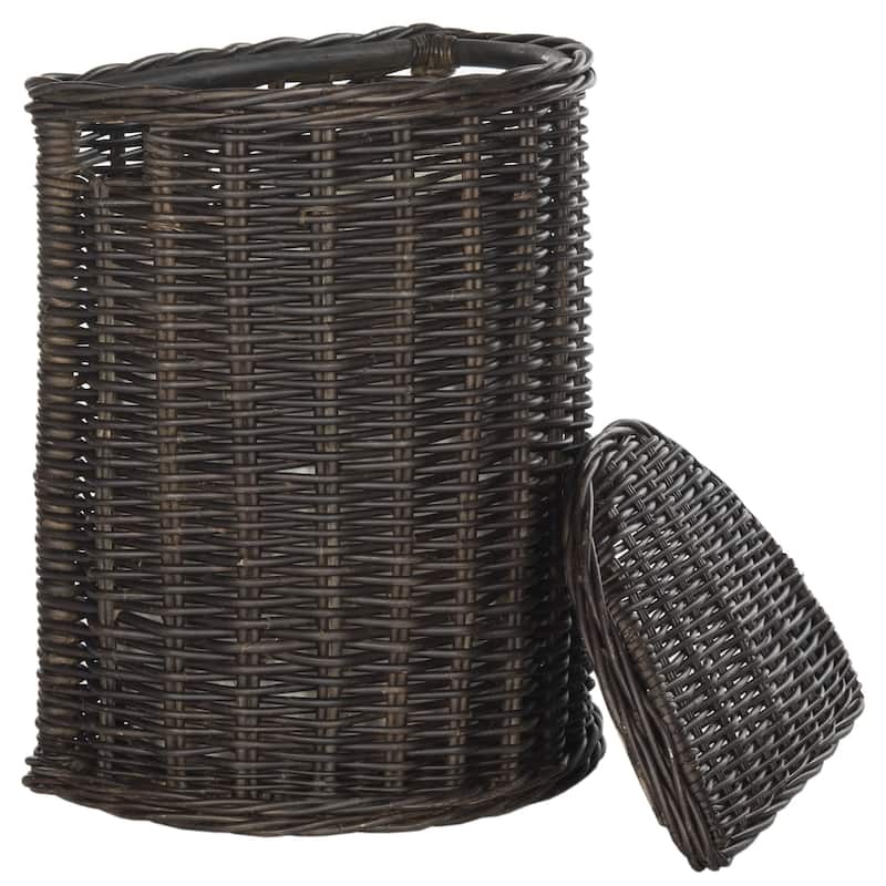 SAFAVIEH Manzu Natural Rattan Brown Storage Hamper with Liners - 20.5" x 15.7" x 24"