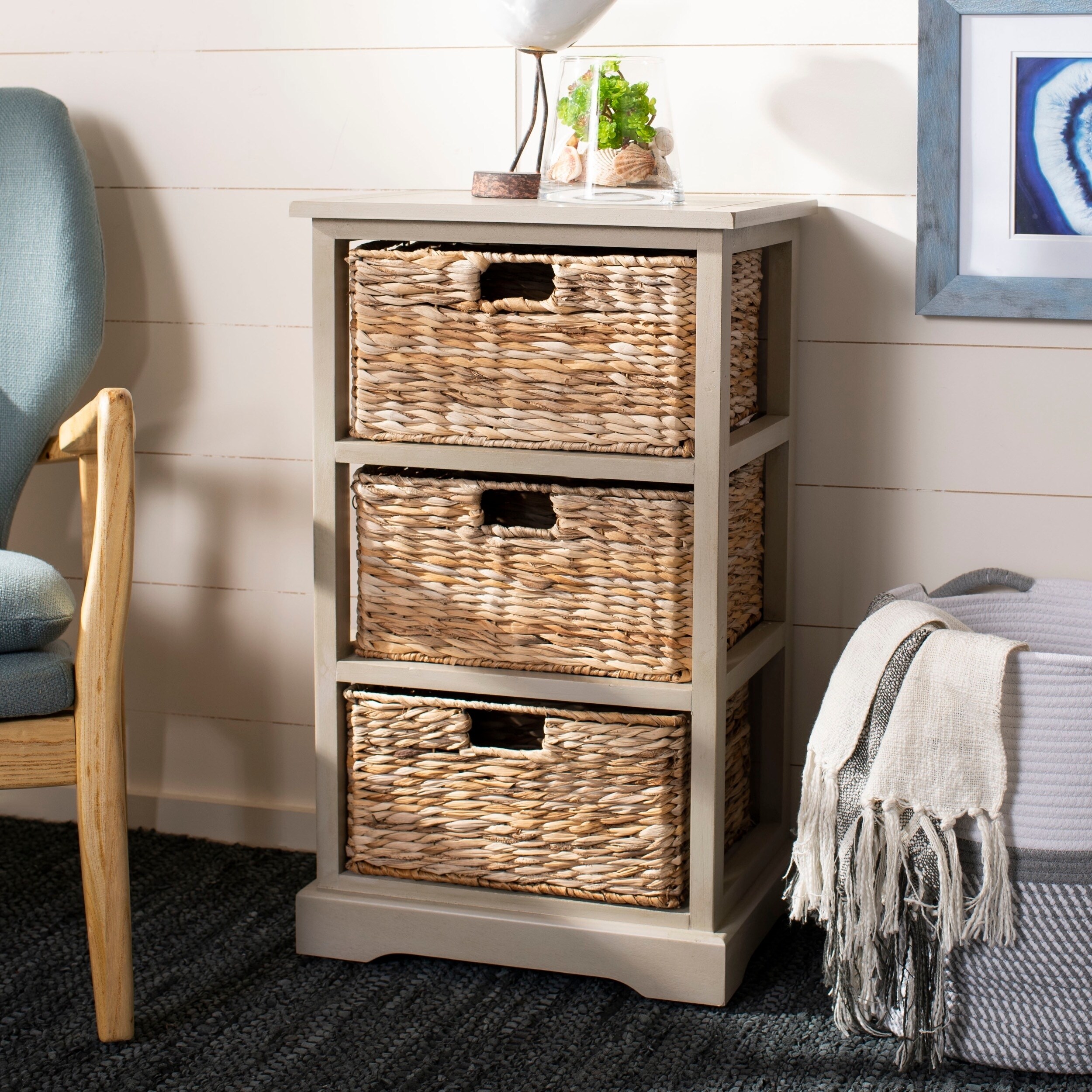 Shop Safavieh Halle Vintage Grey 3 Drawer Wicker Basket Storage