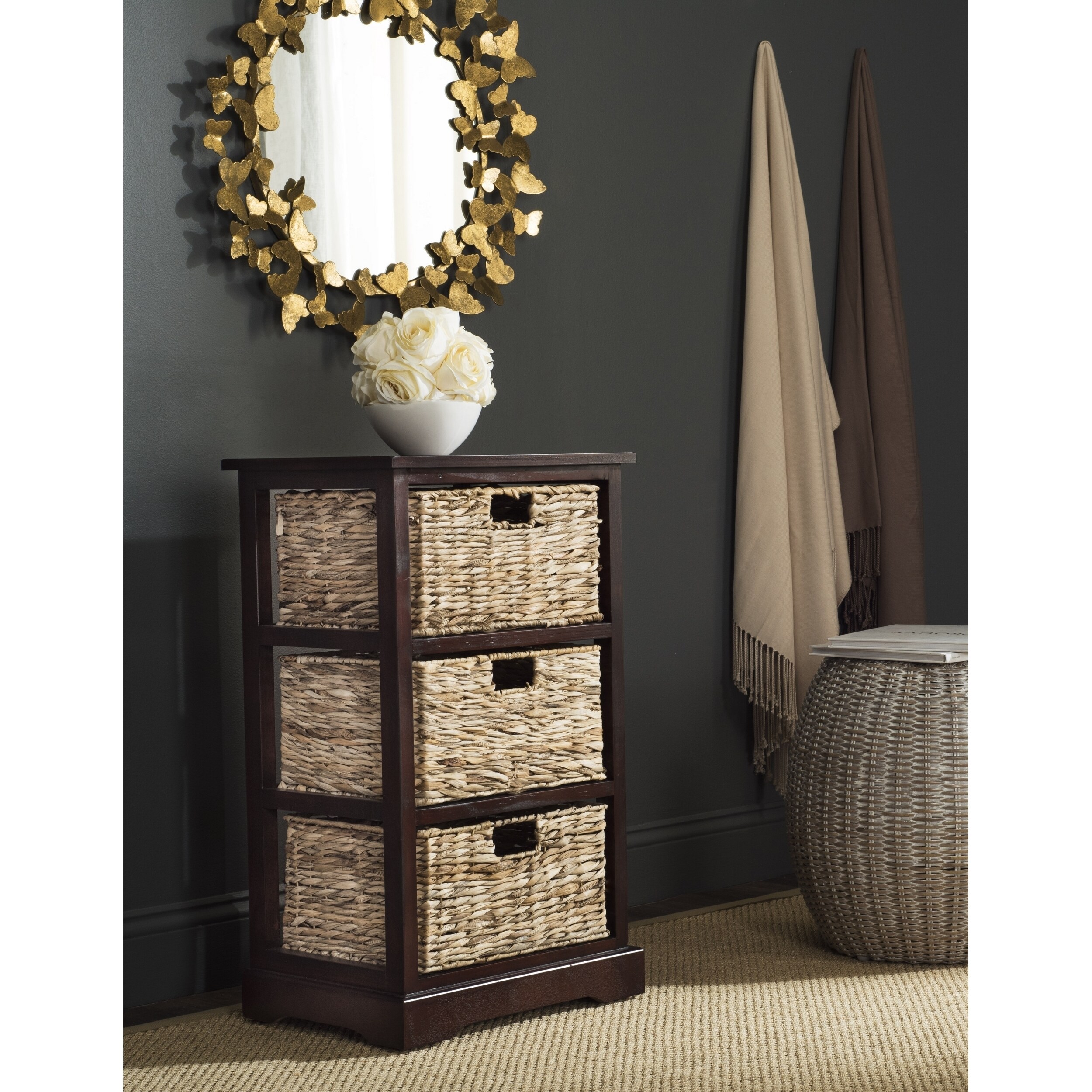 Shop Safavieh Halle Cherry 3 Wicker Basket Storage Unit 17 3 X