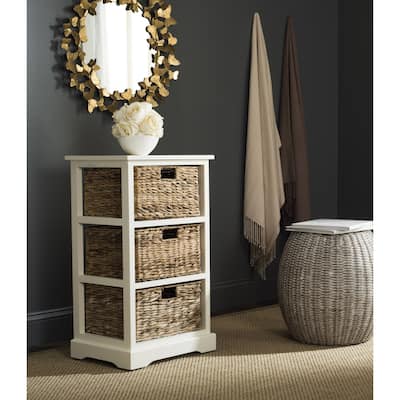 SAFAVIEH Halle Distressed White 3 Wicker Basket Storage Unit - 17.3" x 13.4" x 29.5"