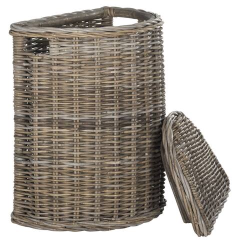 SAFAVIEH Damari Natural Rattan Grey Storage Hamper with Liners - 18.4" x 15.7" x 25"