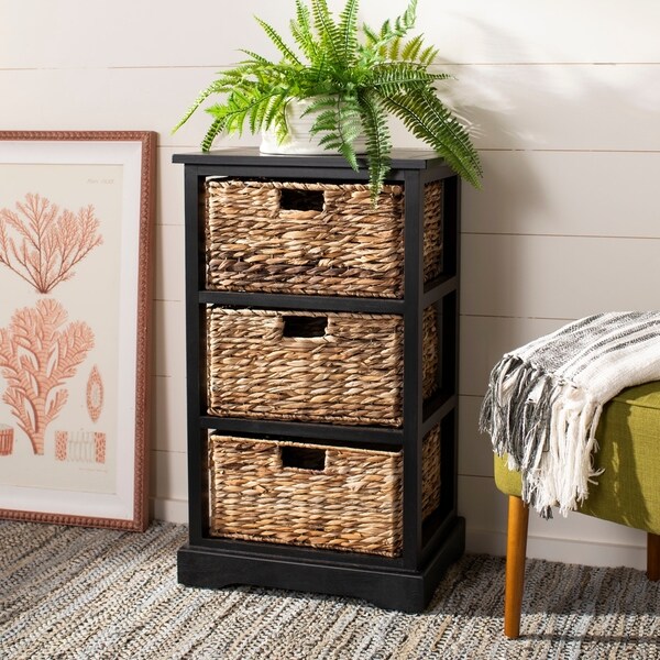 Safavieh Halle Distressed Black 3 Wicker Basket Storage Unit Safavieh Halle Distressed Black 3 Wicker Basket Storage Unit