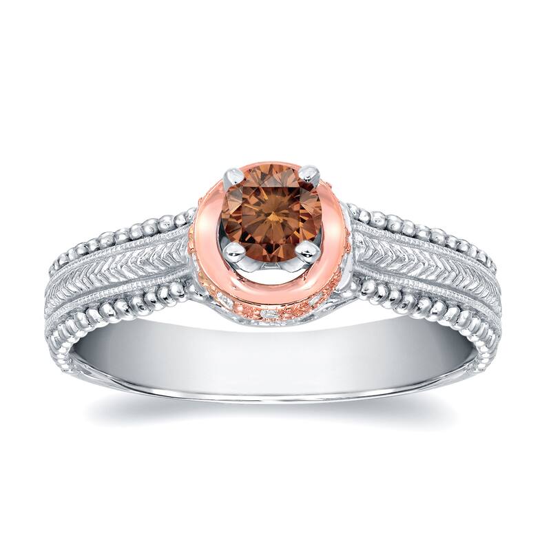 Auriya Vintage 1/2ct TDW Brown Diamond Engagement Ring 14k Rose and White Gold