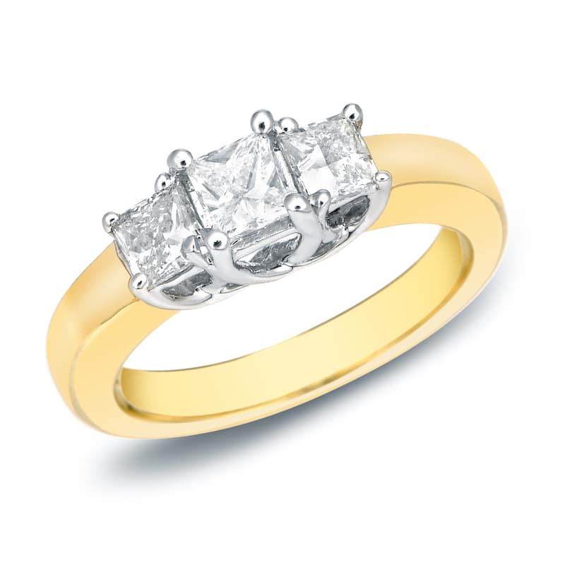 Auriya 14k Two-Tone Gold 3/4ct TDW 3-Stone Princess-Cut Diamond Engagement Ring H-I, VS1-VS2
