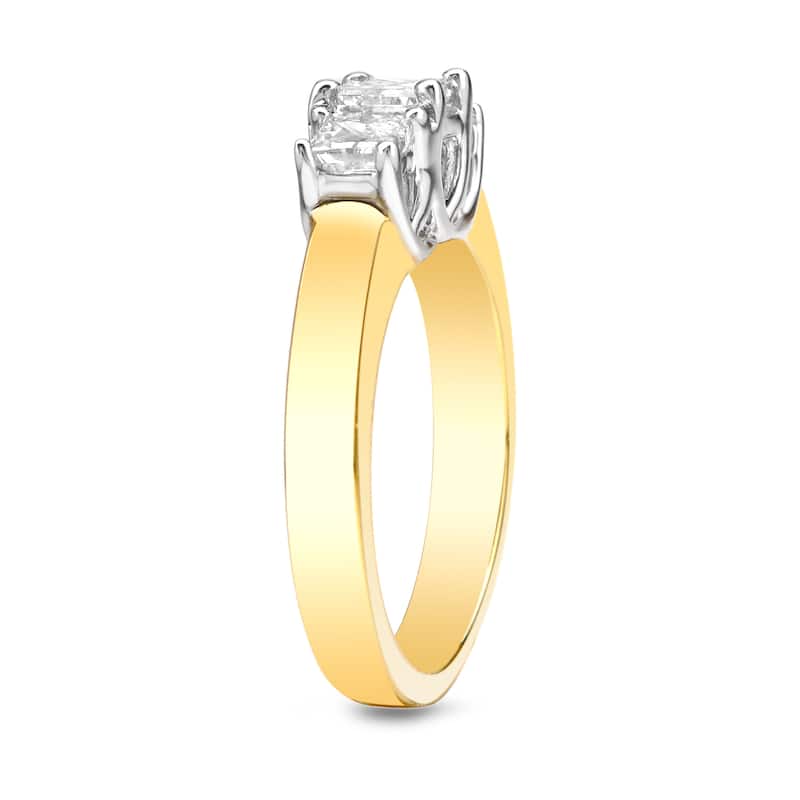 Auriya 14k Two-Tone Gold 3/4ct TDW 3-Stone Princess-Cut Diamond Engagement Ring H-I, VS1-VS2
