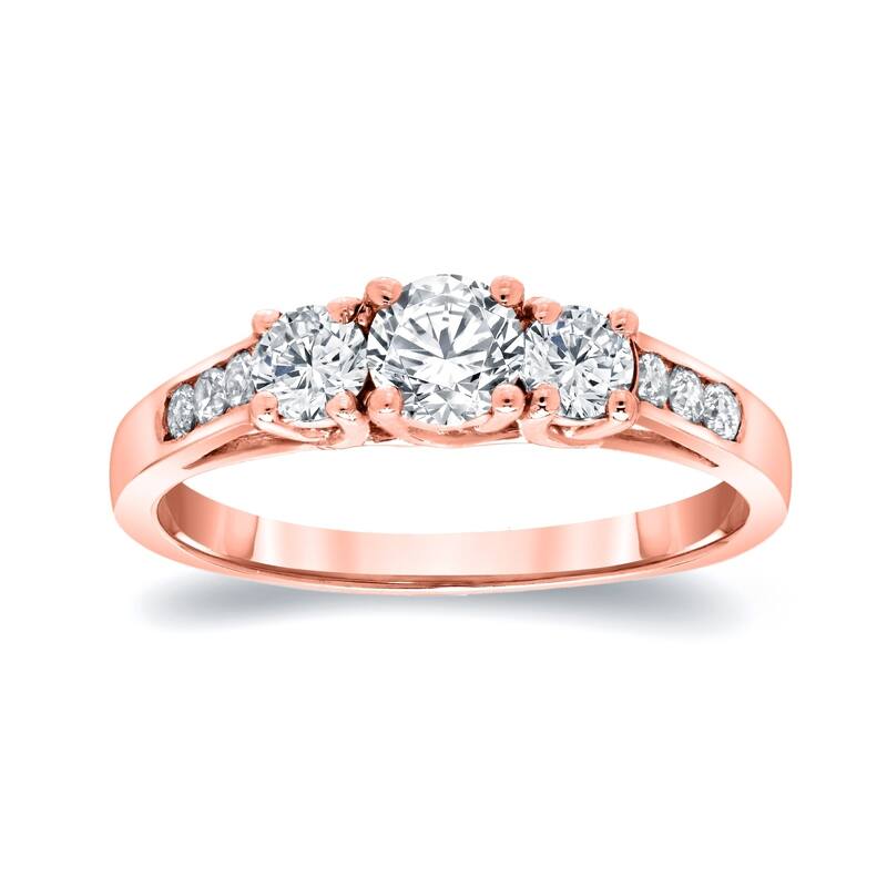 Auriya 14k Gold 1/2ctw Classic 3-Stone Diamond Engagement Ring - Rose - 6.5