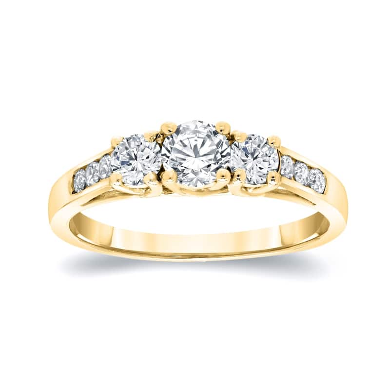 Auriya 14k Gold 1/2ctw Classic 3-Stone Diamond Engagement Ring - Yellow - 5.5