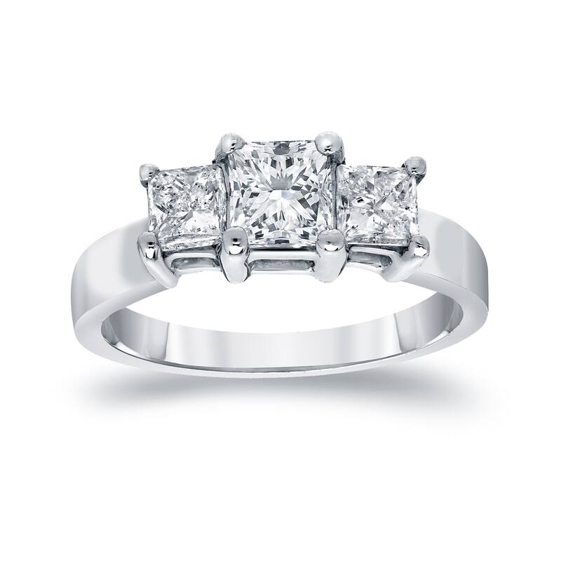 Auriya 14k Gold 1 1/2ctw Princess-cut 3-Stone Diamond Engagement Ring (J-K, I1-I2) - White - 4