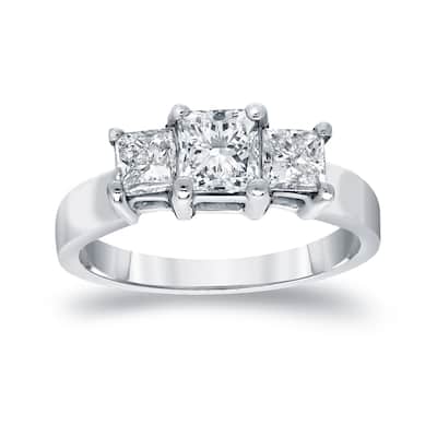 Auriya 14k Gold 1 1/2ctw Princess-cut 3-Stone Diamond Engagement Ring (J-K, I1-I2)