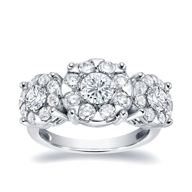 Auriya 14k Gold 1 1/2ctw Halo 3-stone Diamond Engagement Ring (H-I, I1-I2)