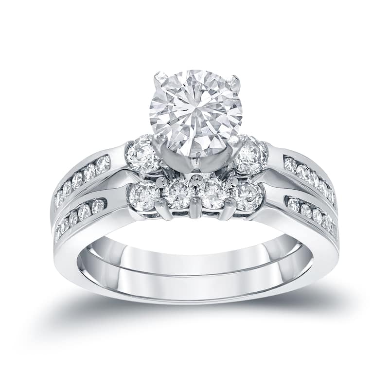 Auriya 1 carat TDW Round 3-Stone Diamond Engagement Ring Set 14k Gold Certified