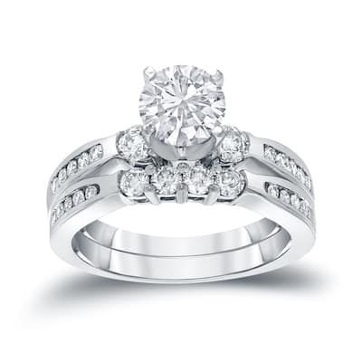 Auriya 1 carat TDW Round 3-Stone Diamond Engagement Ring Set 14k Gold Certified