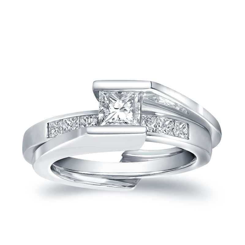 Auriya Modern Princess-Cut Diamond Insert Engagement Ring Set 3/4ct TDW 14K White Gold