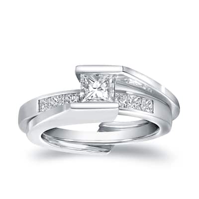 Auriya Modern Princess-Cut Diamond Insert Engagement Ring Set 3/4ct TDW 14K White Gold