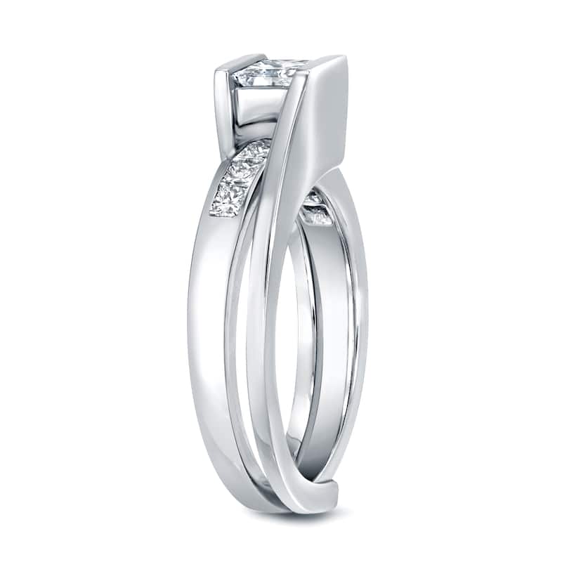 Auriya Modern Princess-Cut Diamond Insert Engagement Ring Set 3/4ct TDW 14K White Gold
