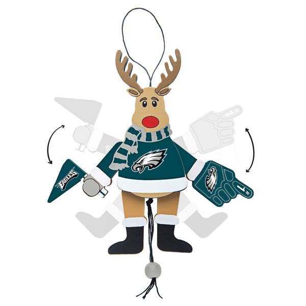 Philadelphia Eagles Wooden Cheering Reindeer Ornament - Multi