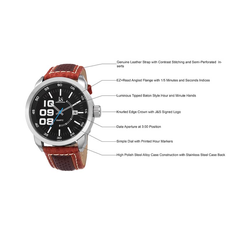 Joshua & Sons Men's Quartz Date Leather Brown Strap Watch