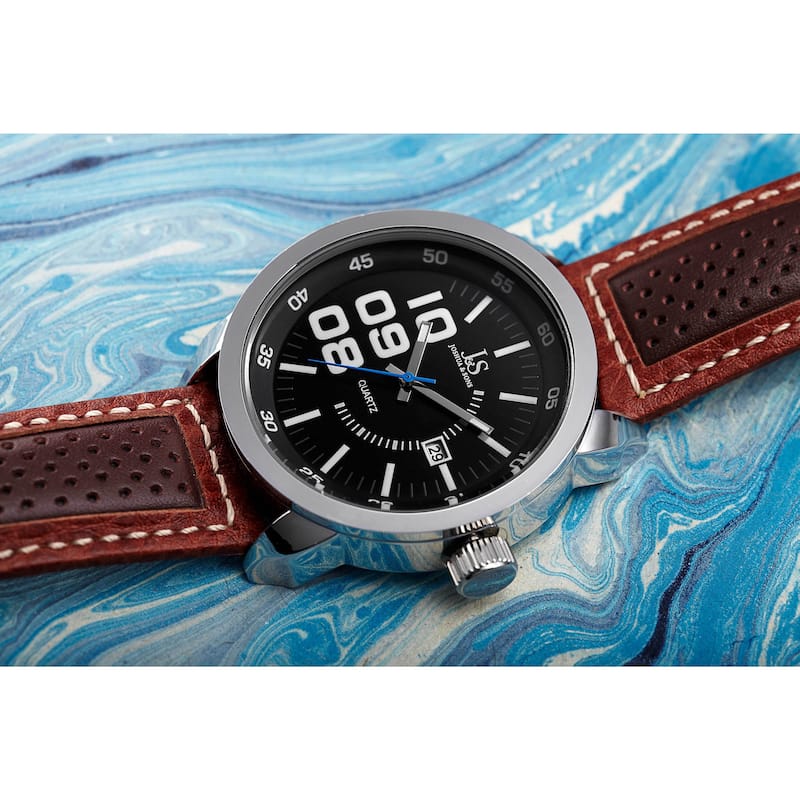 Joshua & Sons Men's Quartz Date Leather Brown Strap Watch