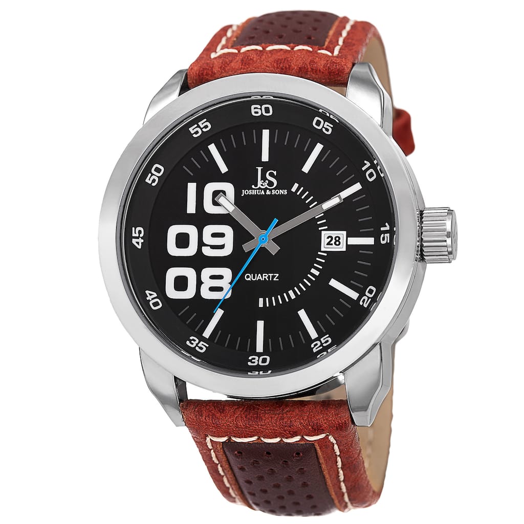 Joshua & Sons Men's Quartz Date Leather Brown Strap Watch