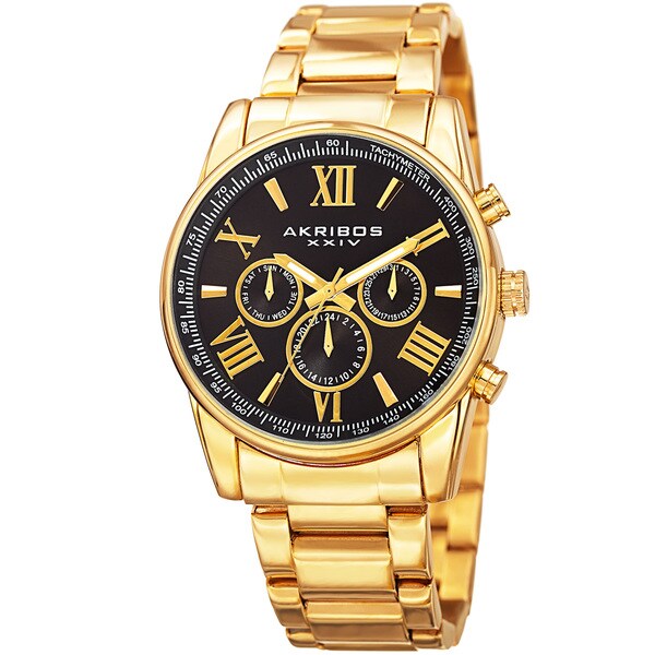 Akribos XXIV Men's Multifunction Tachymeter Stainless Steel Bracelet Watch - black