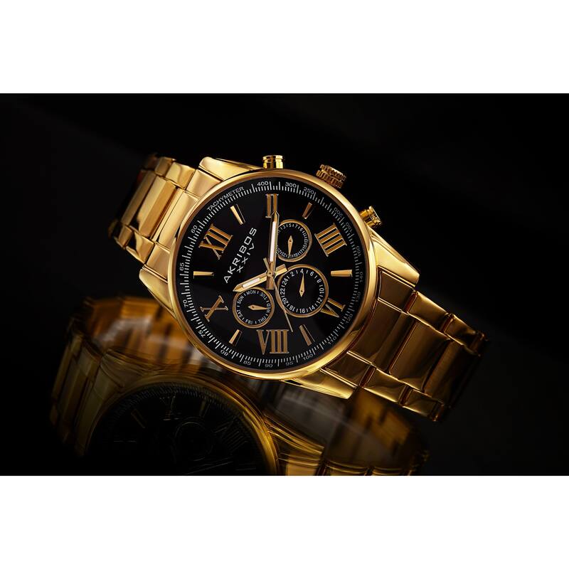 Akribos XXIV Men's Multifunction Tachymeter Stainless Steel Bracelet Watch - Black