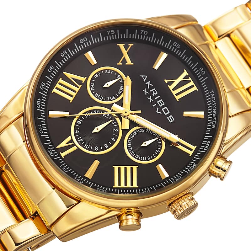 Akribos XXIV Men's Multifunction Tachymeter Stainless Steel Bracelet Watch - Black