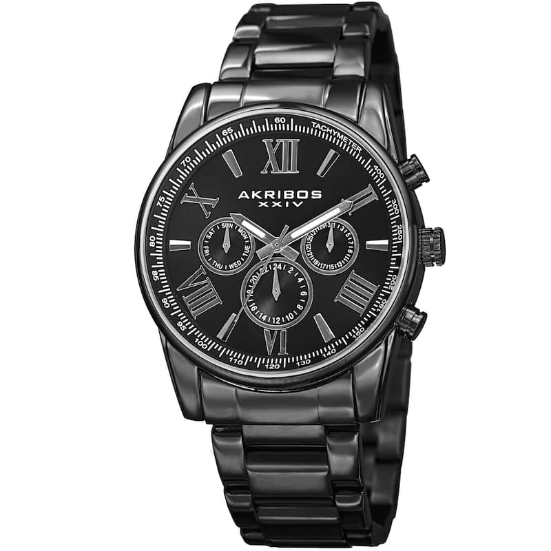 Akribos XXIV Men's Multifunction Tachymeter Stainless Steel Bracelet Watch - Black