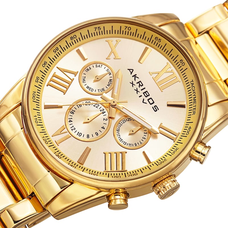 Akribos XXIV Men's Multifunction Tachymeter Stainless Steel Gold-Tone Bracelet Watch - GOLD