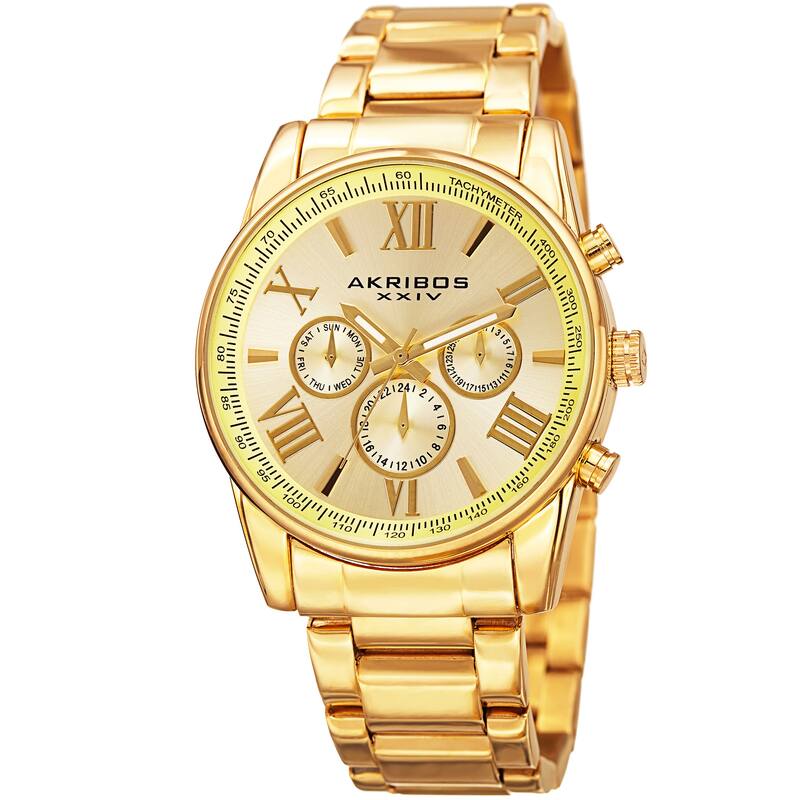 Akribos XXIV Men's Multifunction Tachymeter Stainless Steel Gold-Tone Bracelet Watch - GOLD