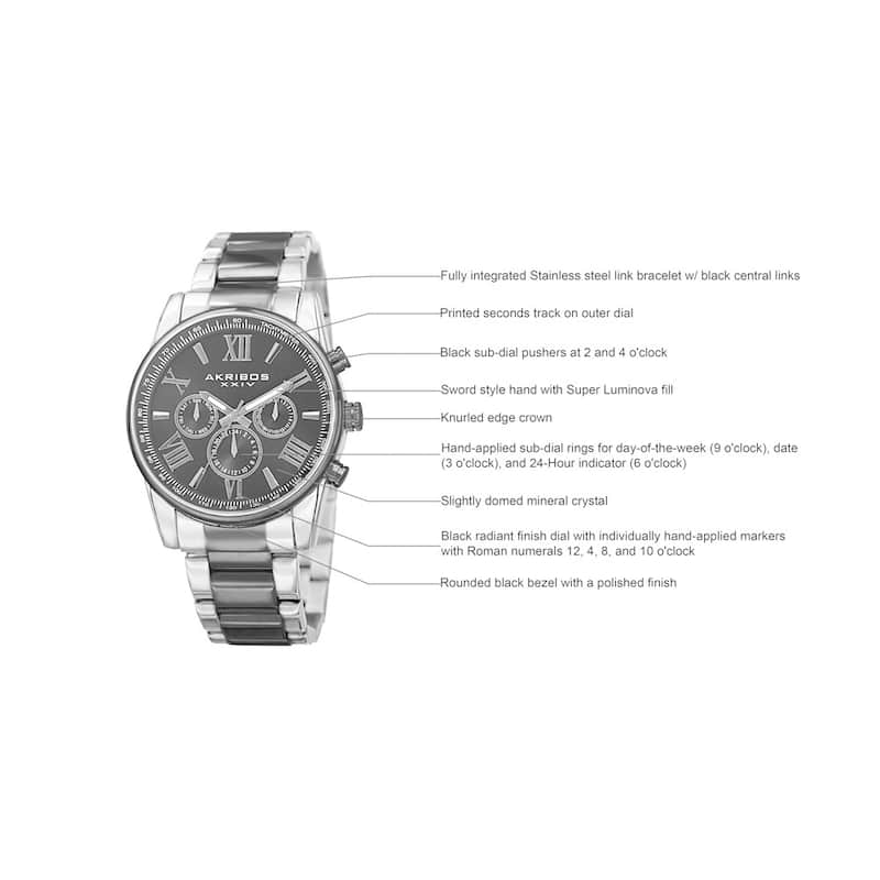 Akribos XXIV Men's Multifunction Tachymeter Stainless Steel Two-Tone Bracelet Watch