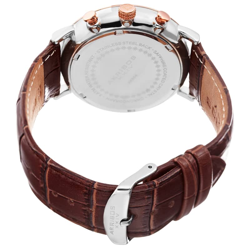 Akribos XXIV Men's Quartz Chronograph Leather Rose-Tone Strap Watch - Blue