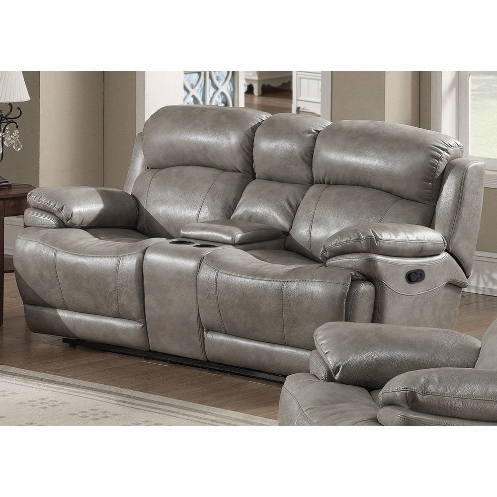 grey leather reclining loveseat