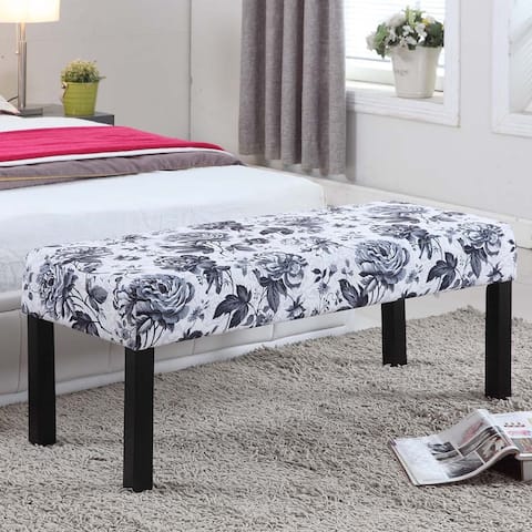 Alma Flower Print Fabric Upholstered Decorative Bench