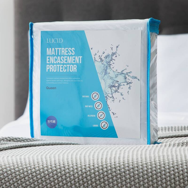 LUCID Comfort Collection Bed Bug and Waterproof Mattress Encasement Protector - White