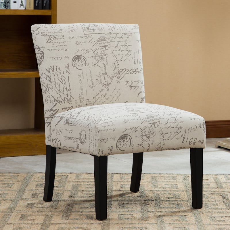 Roundhill Furniture Botticelli English Letter Print Fabric Armless Accent Chair