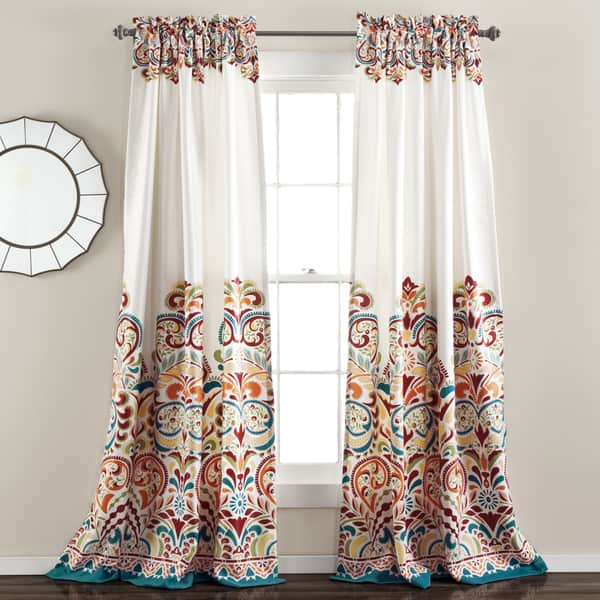 slide 1 of 22, The Curated Nomad Presidio Room Darkening Window Curtain Panel Pair 52 x 84 - turquoise/tangerine