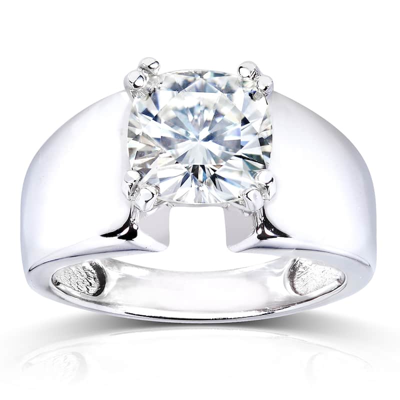 Annello by Kobelli 14k White Gold 2ct Solitaire Forever One Moissanite Cushion-cut Wide Flared Engagement Ring (DEF/VS) - 4