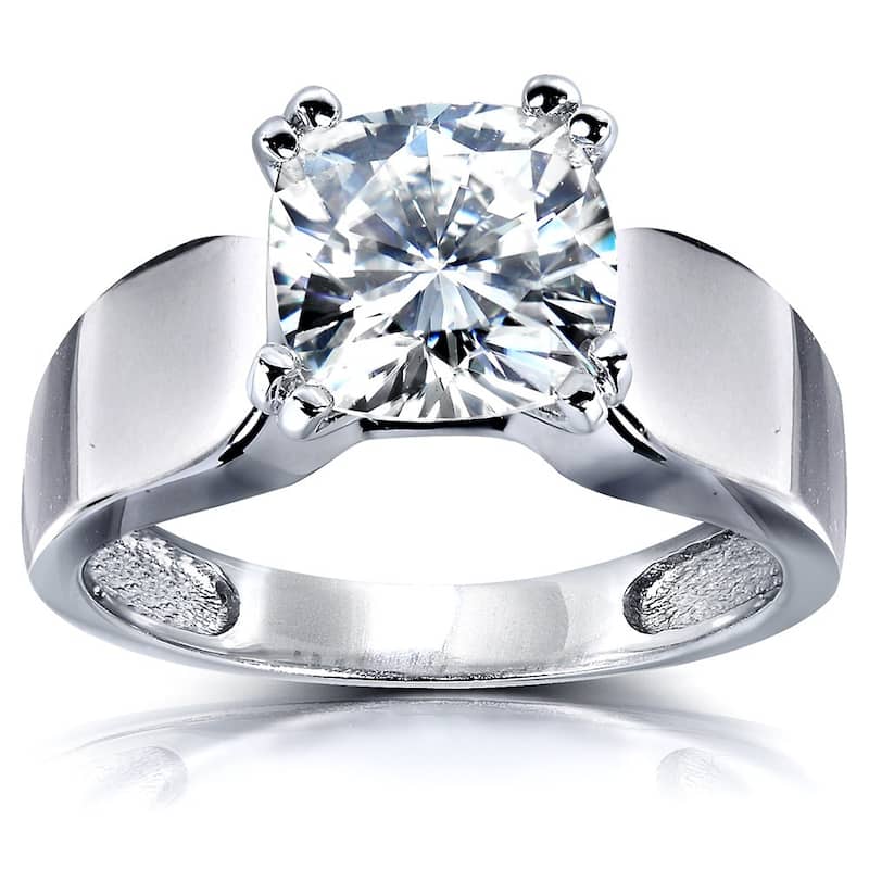 Annello by Kobelli 14k White Gold 2ct Solitaire Forever One Moissanite Cushion-cut Wide Band Engagement Ring (DEF/VS) - 4