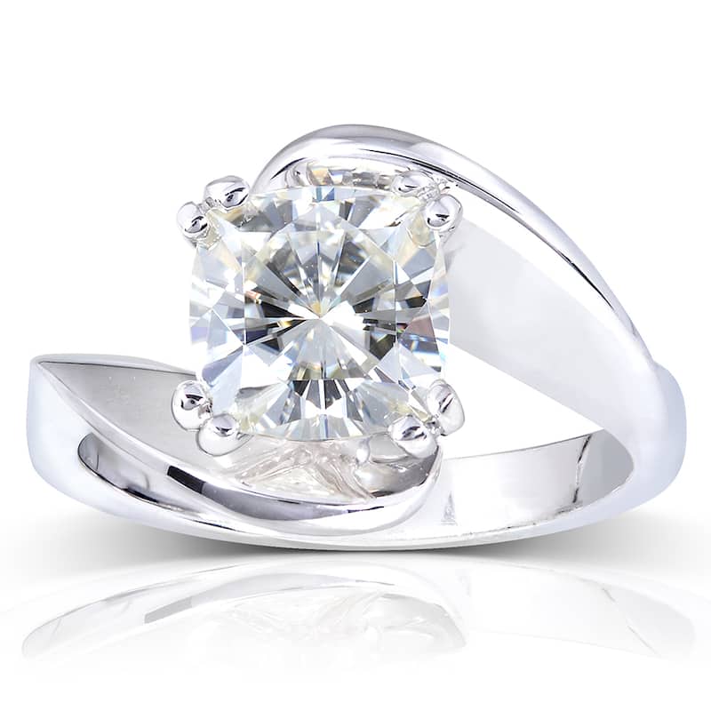 Annello by Kobelli 14k White Gold 2ct Cushion Forever One Moissanite Wide Bypass Style Solitaire Unique Engagement Ring - 4