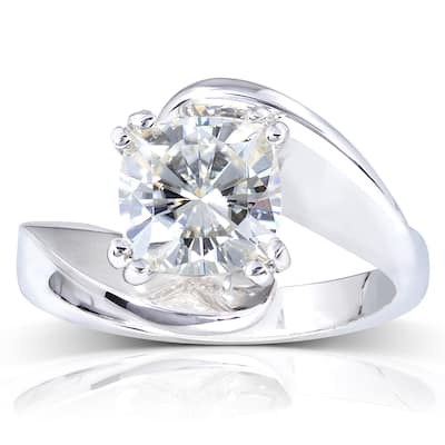 Annello by Kobelli 14k White Gold 2ct Cushion Forever One Moissanite Wide Bypass Style Solitaire Unique Engagement Ring