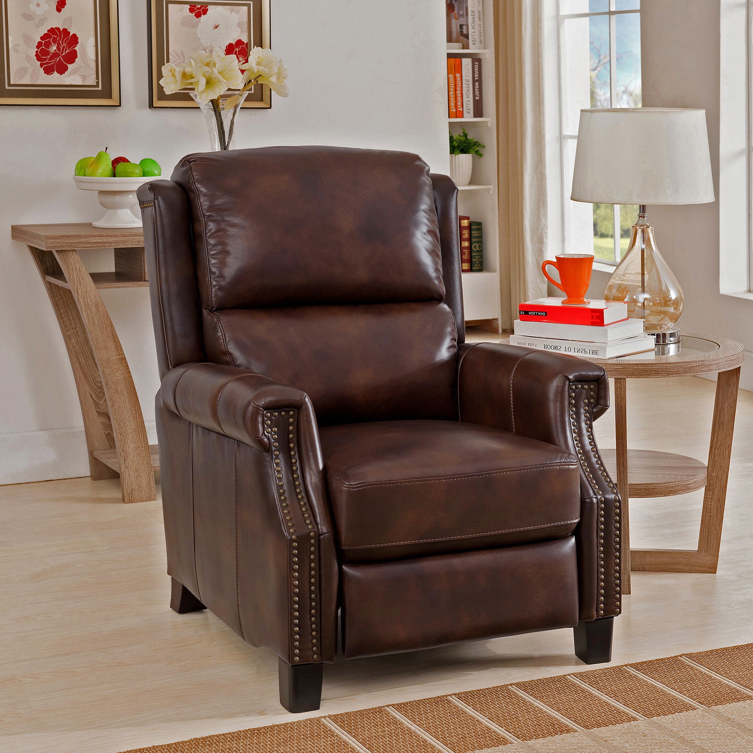 Shop Rivington Brown Premium Top Grain Leather Recliner Chair - On Sale