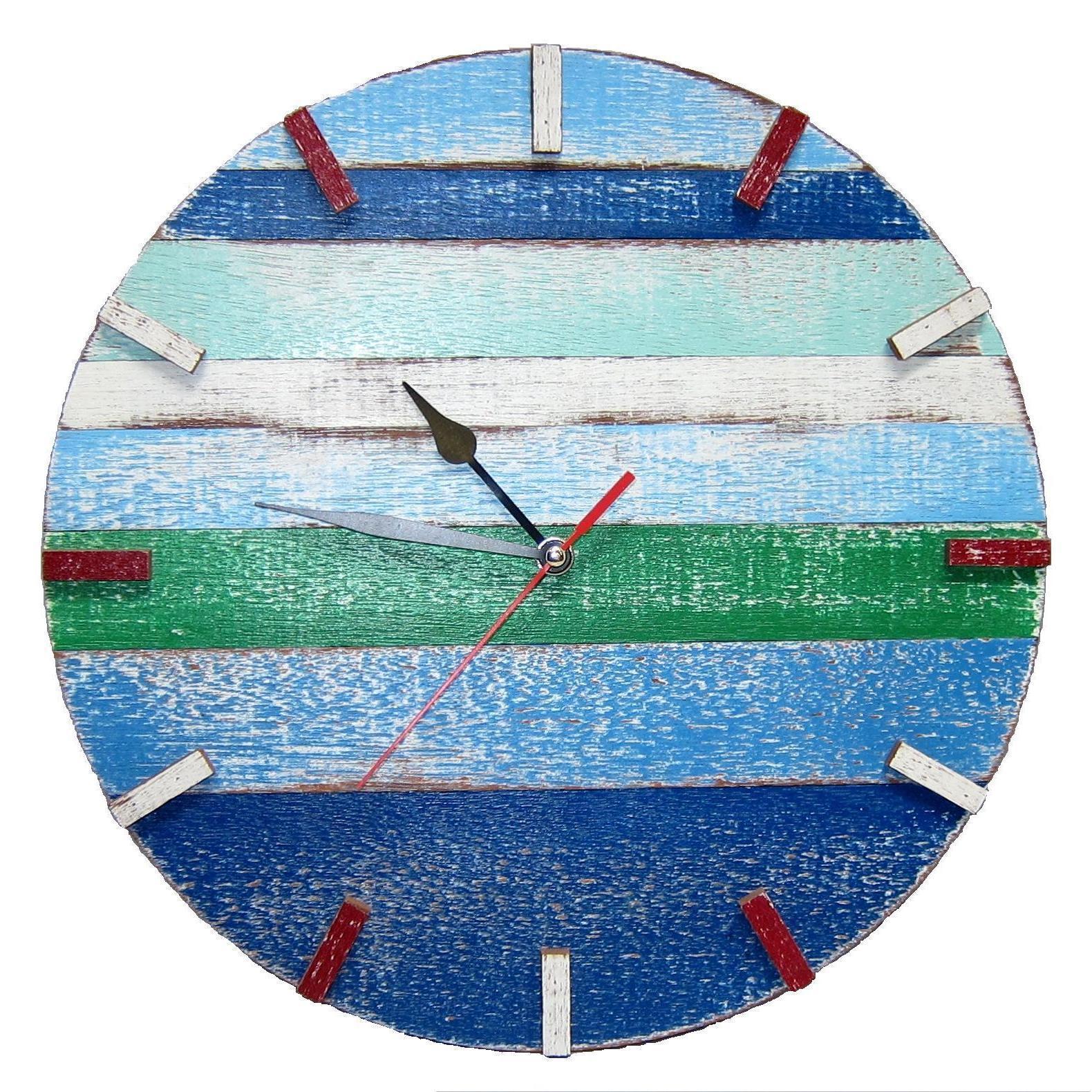 Handmade Time In The Blues Recycled Wood Wall Clock Thailand - 